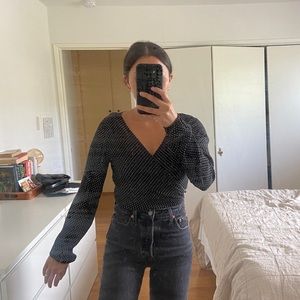 Last Call!! CLOSET CLEAR OUT!!! Brandy Melville Polka Dot Wrap Top - Black